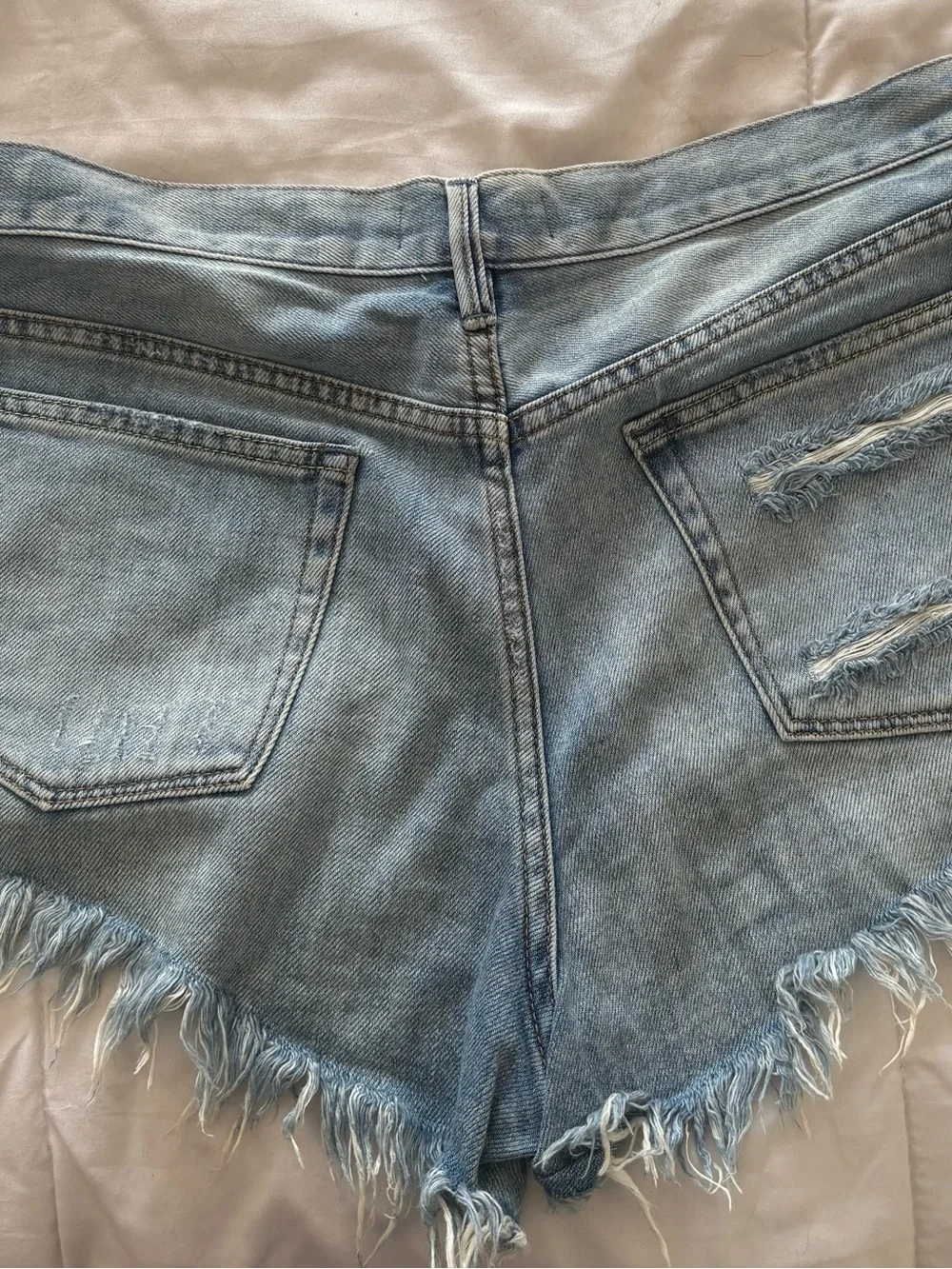 Free People Light Blue Distressed Denim Shorts